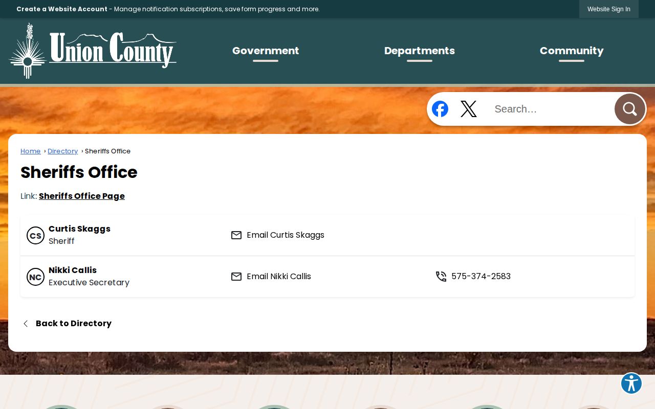 Union County Sheriff's Office official page for booking-record routing